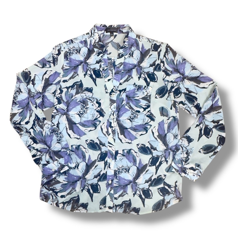 The Limited Floral Button-Up Blouse in Light Blue, Navy, Lavender